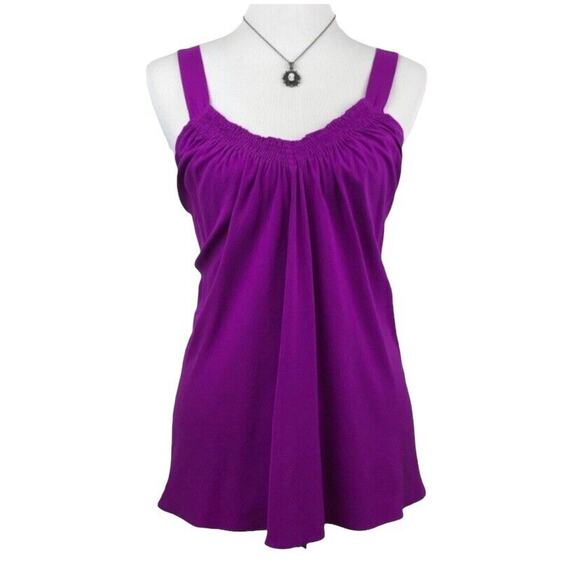 A Common Thread Magenta Silk Gathered Neckline Top Women's Size M - Picture 1 of 7